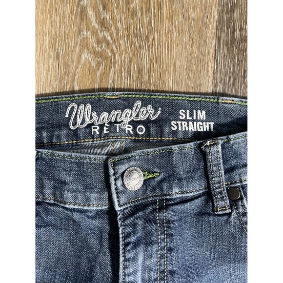 Wrangler Retro Slim Straight Jeans Mens 34x32 Blue Denim 88MWZGL - Picture 2 of 6